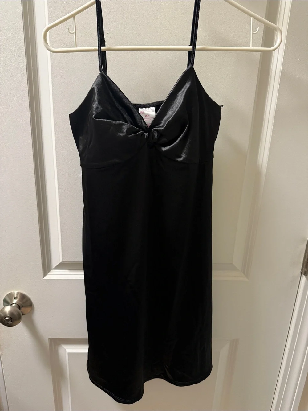 Black Satin Slip Dress with Twist Front